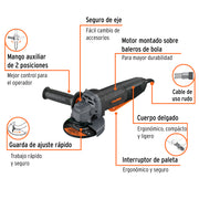 Esmeriladora 4-1/2', 850 W, int. paleta, TRUPER INDUSTRIAL