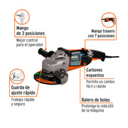 Esmeriladora angular 7', 2200W, TRUPER PRO