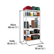 Estante metálico 5 repisas capacidad 35kg, 90x40x180, PRETUL