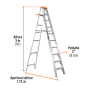 Escalera de tijera tipo II 9 peldaños y bandeja, TRUPER