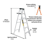 Escalera de tijera tipo III 5 escalones y bandeja, PRETUL