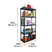 Estante plástico 5 repisas capacidad 70kg, 91x43x185, TRUPER