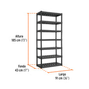 Estante plástico 7 repisas capacidad 60kg, 91x43x185, TRUPER