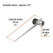 Estaca metálica universal 8' dos vías, para aspersor, TRUPER