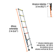 Escalera telescópica, 7 peldaños, tipo II, capacidad 102kg