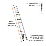 Escalera telescópica,13 peldaños, tipo II, capacidad 102kg