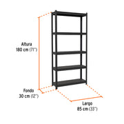 Estante metálico 5 repisas capacidad 80kg, 85x30x180, TRUPER