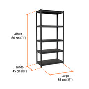 Estante metálico 5 repisas capacidad 80kg, 85x45x180, TRUPER