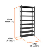 Estante metálico 8 repisas capacidad 80kg, 85x30x180, TRUPER