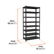 Estante metálico 8 repisas capacidad 80kg, 85x45x180, TRUPER