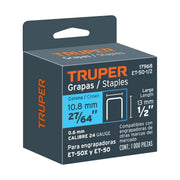 1000 grapas 1/2' corona 10.6 mm, para ET-50X y ET-50, TRUPER