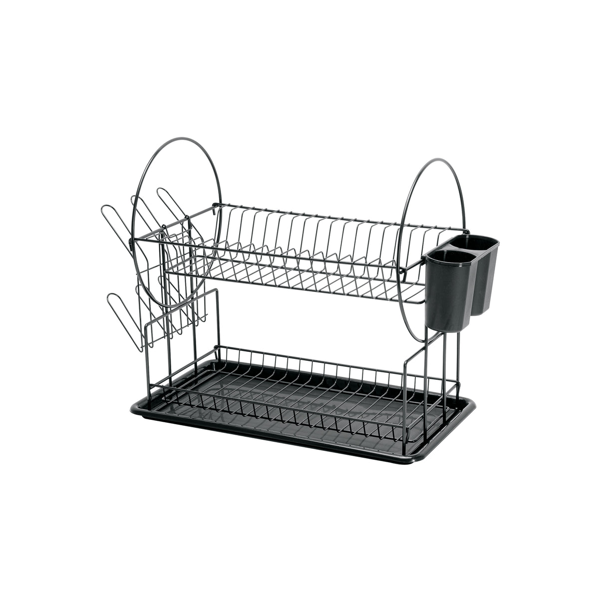Escurridor negro de acero con 2 niveles para trastes