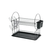 Escurridor negro de acero con 2 niveles para trastes