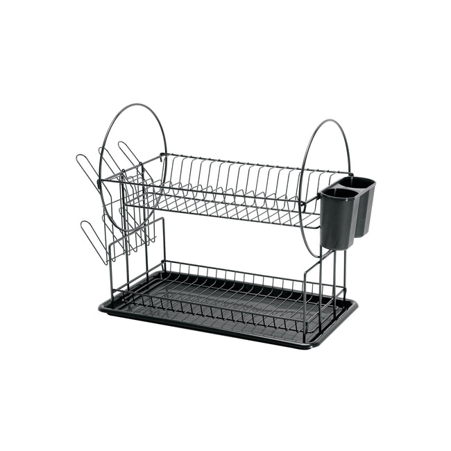 Escurridor negro de acero con 2 niveles para trastes