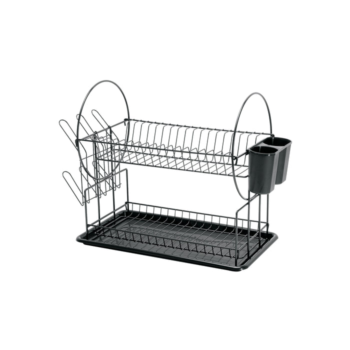 Escurridor negro de acero con 2 niveles para trastes