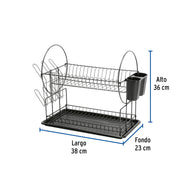 Escurridor negro de acero con 2 niveles para trastes