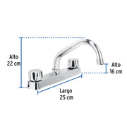 Mezcladora 8' fregadero cromo, cuello corto,compresión,BASIC