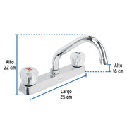 Mezcladora 8' fregadero cromo, cuello corto, acrílico, BASIC