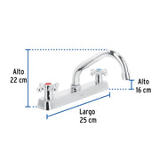 Mezcladora 8' fregadero cromo, cuello corto, cruceta, BASIC