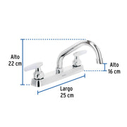Mezcladora 8' fregadero cromo, cuello corto, cono, BASIC
