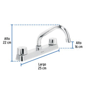 Mezcladora 8' fregadero cromo, cuello corto,hexagonal, BASIC