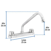 Mezcladora 8' fregadero cromo, cuello largo,compresión,BASIC