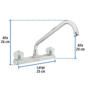 Mezcladora 8' fregadero cromo, cuello largo, acrílico, BASIC