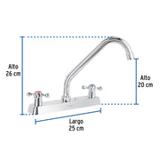 Mezcladora 8' fregadero cromo, cuello largo, cruceta, BASIC
