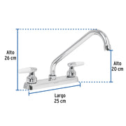 Mezcladora 8' fregadero cromo, cuello largo, cono, BASIC