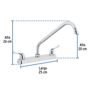 Mezcladora 8' fregadero cromo, cuello largo, palanca, BASIC