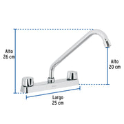Mezcladora 8' fregadero cromo, cuello largo,hexagonal, BASIC
