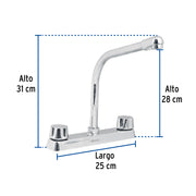 Mezcladora 8' fregadero cromo, cuello cobra,compresión,BASIC