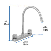 Mezcladora 8' fregadero cromo, cuello curvo,compresión,BASIC