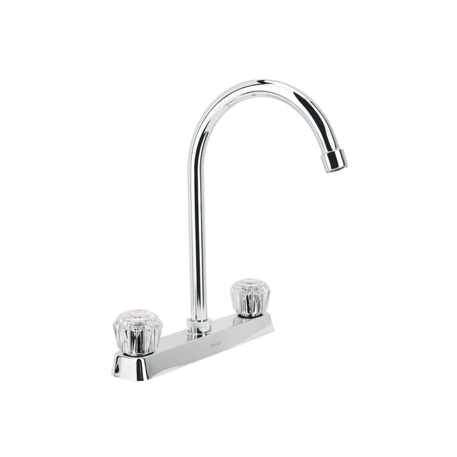 Mezcladora 8' fregadero cromo, cuello curvo, acrílico, BASIC