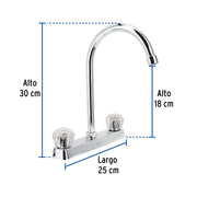 Mezcladora 8' fregadero cromo, cuello curvo, acrílico, BASIC