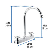 Mezcladora 8' fregadero cromo, cuello curvo, cruceta, BASIC
