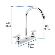 Mezcladora 8' fregadero cromo, cuello curvo, cono, BASIC