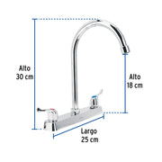 Mezcladora 8' fregadero cromo, cuello curvo, palanca, BASIC