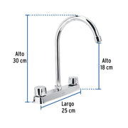 Mezcladora 8' fregadero cromo, cuello curvo,hexagonal, BASIC