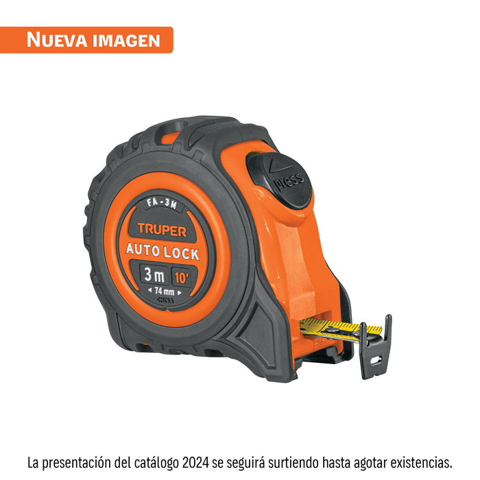 Flexómetro Auto-Lock contra impactos 3 m cinta 16 mm, TRUPER