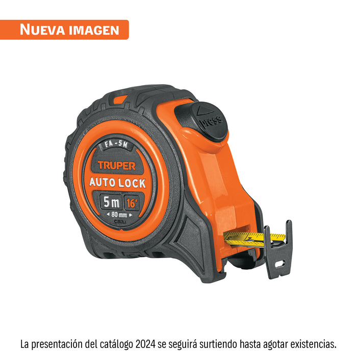 Flexómetro Auto-Lock contra impactos 5 m cinta 19 mm, TRUPER