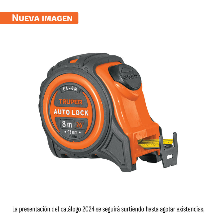 Flexómetro Auto-Lock contra impactos 8 m cinta 25 mm, TRUPER