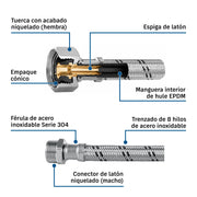 Manguera para boiler, acero inox. 1/2'H x 3/4'M, 80 cm