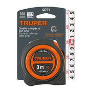 Flexómetro compacto contra impactos 3 m cinta 16 mm, TRUPER