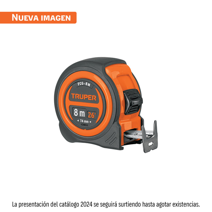 Flexómetro compacto contra impactos 8 m cinta 25 mm, TRUPER