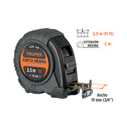 Flexómetro contra impactos 3 m, Cinta Negra 13 mm, TRUPER