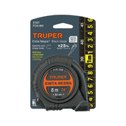 Flexómetro contra impactos 8 m, Cinta Negra 25 mm, TRUPER