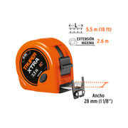 Flexómetro XTRA 6 m cinta extra ancha 28 mm, TRUPER