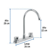 Mezcladora 8' fregadero, ABS, cuello curvo, hexagonal, BASIC