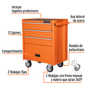Gabinete metálico móvil, 4 cajones, capacidad 90 kg, TRUPER